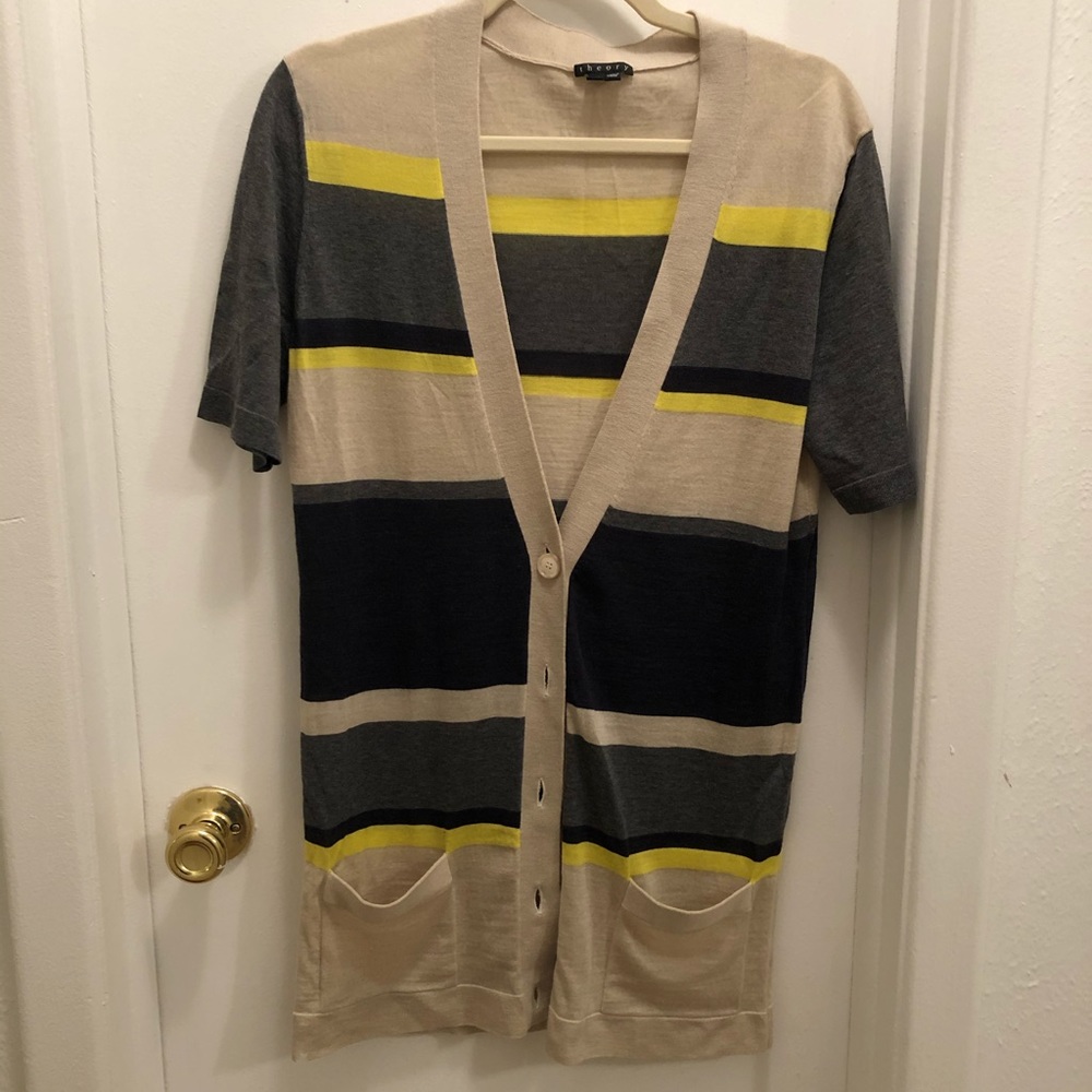 Theory striped short sleeve cardigan